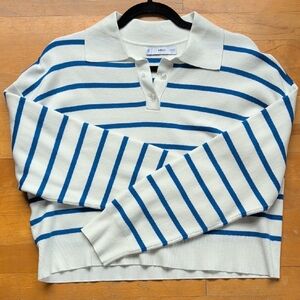 Mango Cream and Blue Striped V-Neck Sweater
